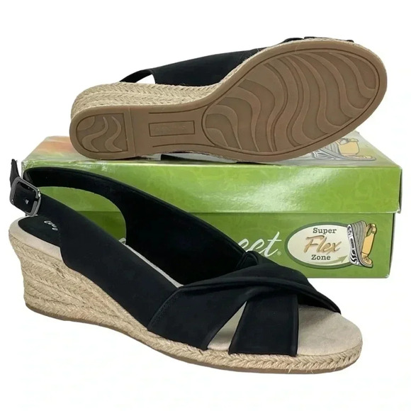 Easy Street Maureen Womens Super Flex Zone Black Wedge Dress Sandals Size 11M - Picture 14 of 15